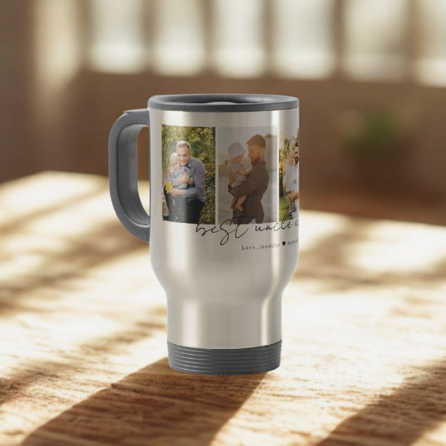 Caneca Térmica Melhor Tio de Todos os Tempos Moderno Script 4 Fot (Criador carregado)