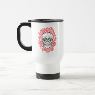Caneca Térmica Memento Mori! Caveira e Rosas, Desenho Mão
