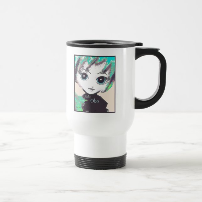 Caneca Térmica Menina de Neko, Oko, copo de café branco dos (Direita)