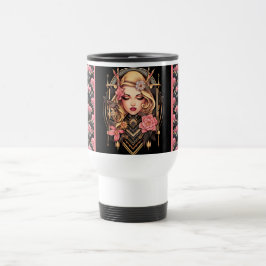 Caneca Térmica Menina Negra e Lata Rosa Elegante