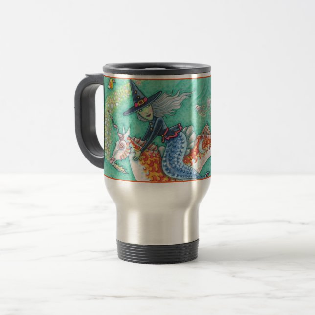 CANECA TÉRMICA MERMAID WITCH, HALLOWEEN MERHORSE VIAGEM AO TRABAL (Frente Esquerda)
