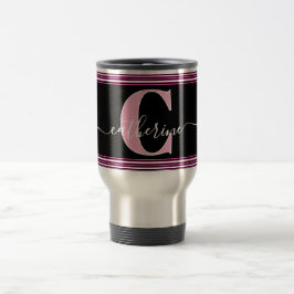 Caneca Térmica Minimal Stylish Monogram Name Black White Hot Pink