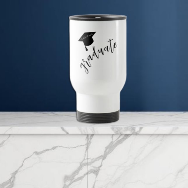 Caneca Térmica Minimalist Grad Cap Black & White Graduation (Criador carregado)