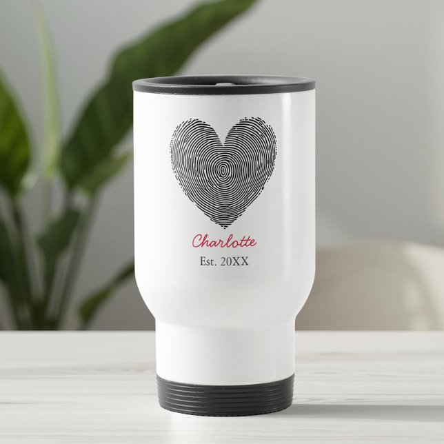 Caneca Térmica Minimalist Heart Fingerprint Personalized Name  (Criador carregado)