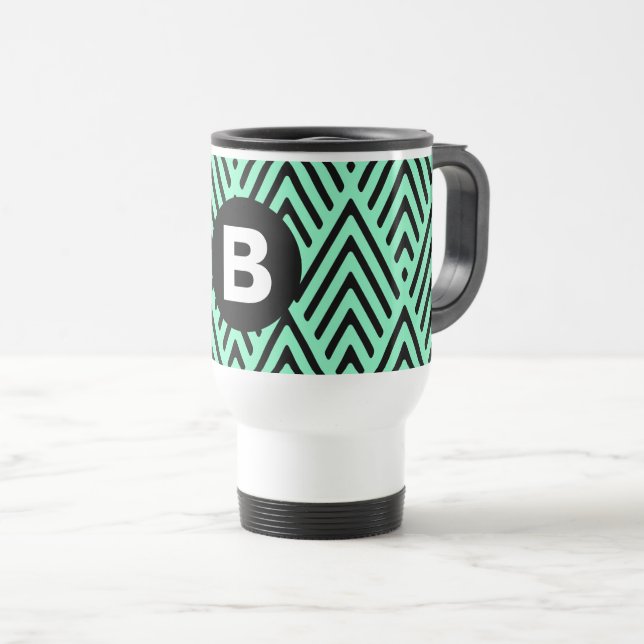 Caneca Térmica Mint Green Trendy Chevron Pattern Monogram (Frente Esquerda)
