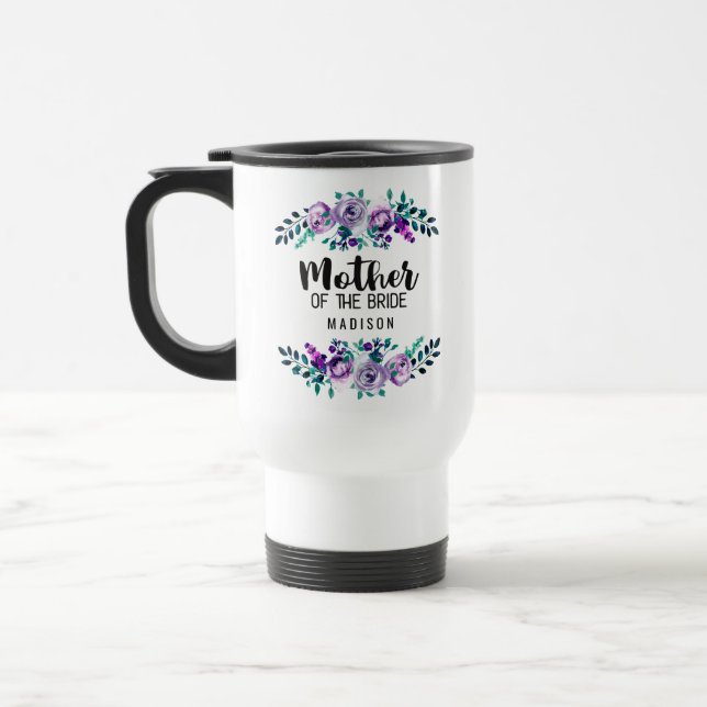 Caneca Térmica Mint & Purple Floral Wreath Mãe da Noiva (Esquerda)