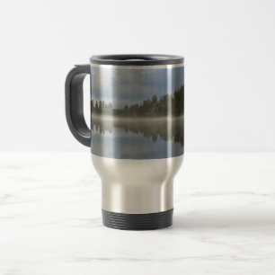 Caneca Térmica Misty Lake Trees Refletir Foto Tranquil Natureza