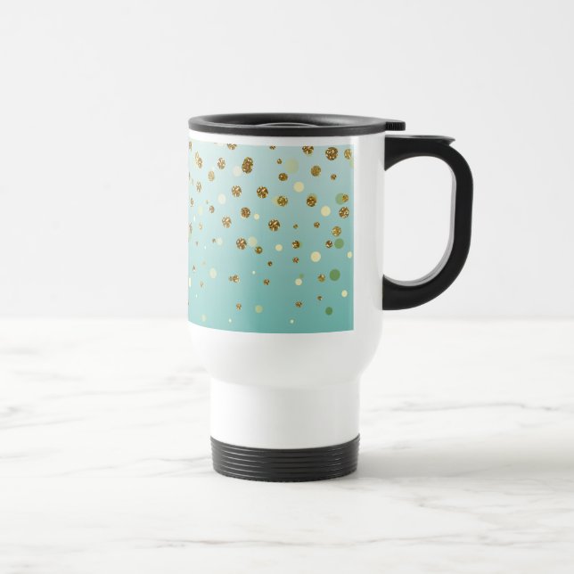 Caneca Térmica Modern Girly gold glitter confetti Blue Gradient (Direita)
