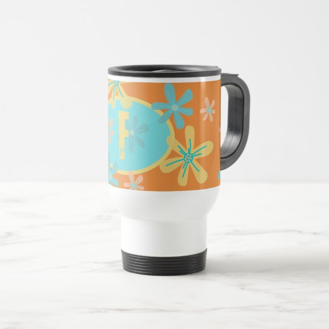 Caneca Térmica Modern Trendy Floral Girly Typografia Monograma (Frente Esquerda)