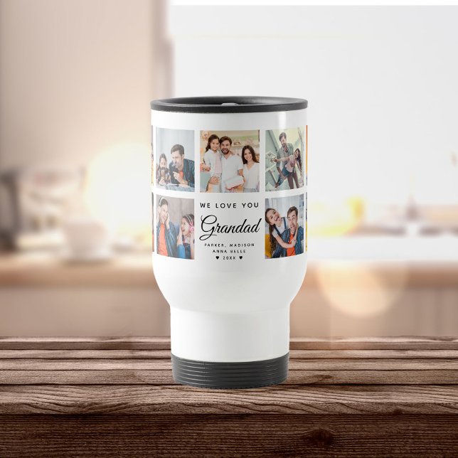 Caneca Térmica Moderno nós amamos você Colagem de Fotos Quadrada  (Criador carregado)