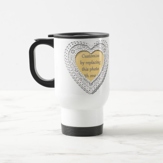 Caneca Térmica Moldura de Fotos com Coração Entrelaçado (Esquerda)