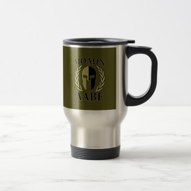 Caneca Térmica Molon Labe Spartan Mask Laurels Olive Green (Direita)