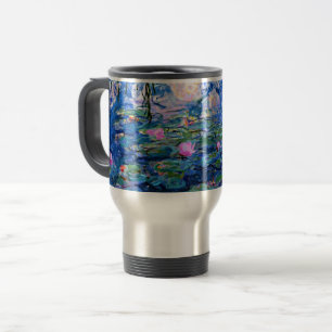 Caneca Térmica Monet: Água Lírios 1919, flores rosadas e macios