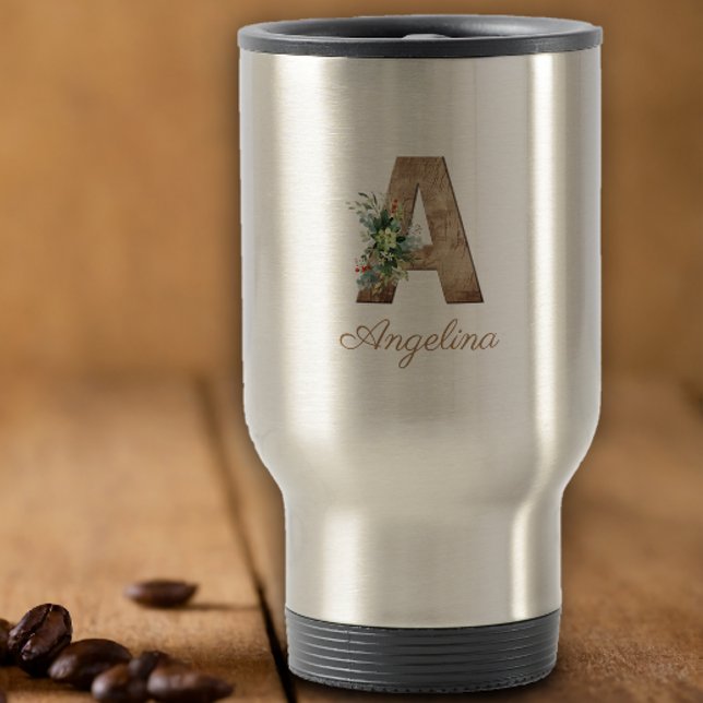 Caneca Térmica Monograma A madeira de flor vermelha (Criador carregado)