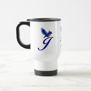Caneca Térmica Monograma Bluebird Inicial J Elegante Personalizad