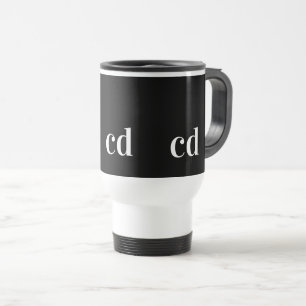 Caneca Térmica Monograma branco preto - iniciais personalizadas m