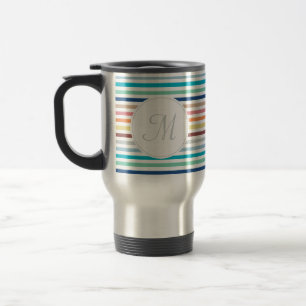 Caneca Térmica Monograma Chic Pastel Arco-íris Horizontal Stripes