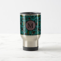 Monograma com padrão floral azul-petróleo fofo