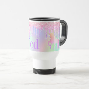 Caneca Térmica Monograma cor-de-rosa com brilho Unicórnio 