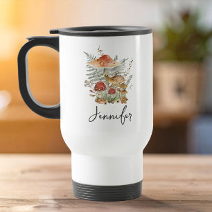 Caneca Térmica Monograma Cottagecore de Cogumelo Vintage em Aquar
