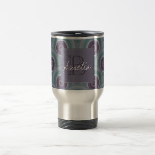 Caneca Térmica Monograma de círculos retrô roxos e verdes