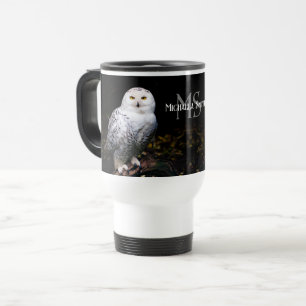 Caneca Térmica Monograma de coruja nevada de inverno majestosa co