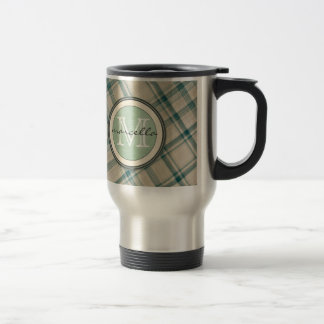 Caneca Térmica Monograma de creme verde da xadrez