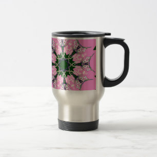Caneca Térmica Monograma de Motivo de Moda Floral Rosa e Preto Cu