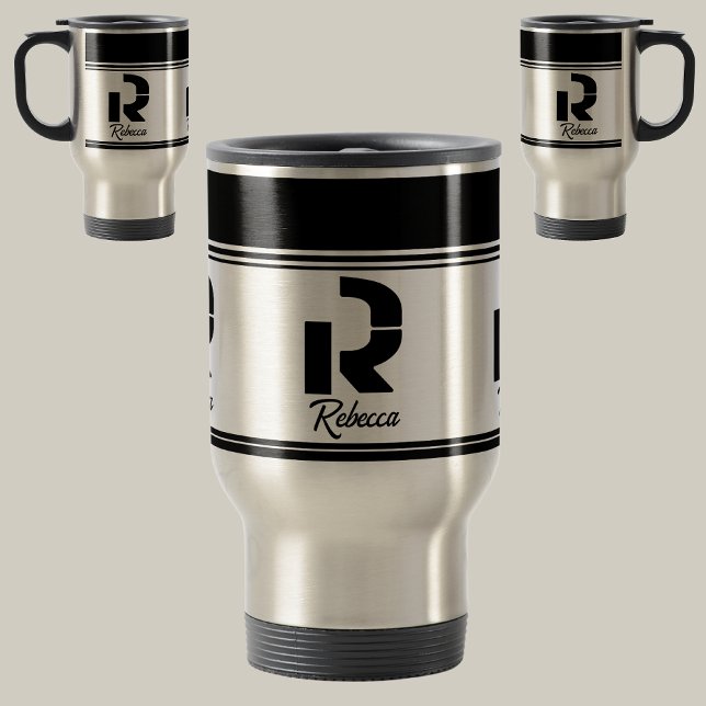 Caneca Térmica Monograma de Nome de Na moda Personalizado Moderno (Criador carregado)