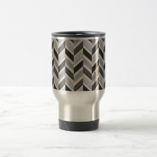 Caneca Térmica Monograma de padrão geométrico de chevron cinza mo
