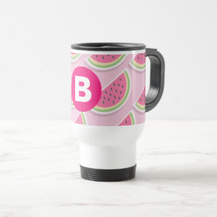Caneca Térmica Monograma do Círculo de Padrão da Melancia Rosa