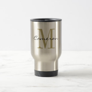 Caneca Térmica Monograma Dourado Inicial e Nome Personalizado