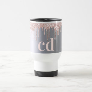 Caneca Térmica Monograma metálico prateado com gota a gota rosa d