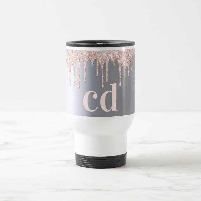 Caneca Térmica Monograma metálico prateado com gota a gota rosa d (Centro)