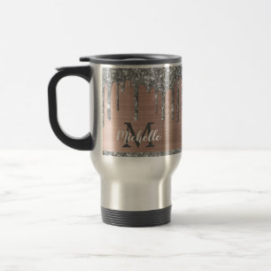 Caneca Térmica Monograma Moderno com Pingos de Brilho Prateado no