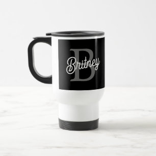 Caneca Térmica Monograma Moderno Nome do Elegante Script de Cinza