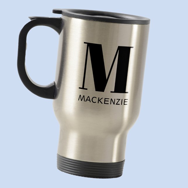 Caneca Térmica Monograma Nome inicial Simples (Simple monogram initial name personalized modern typography travel mug)