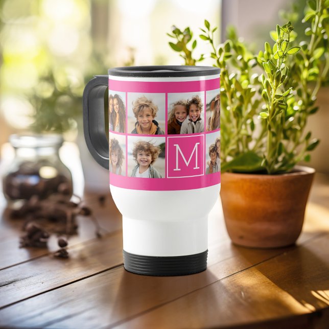 Caneca Térmica Monograma Personalizado de Colagem de Fotos do Ins (Personalized travel mug - add photos and text or customize completely)