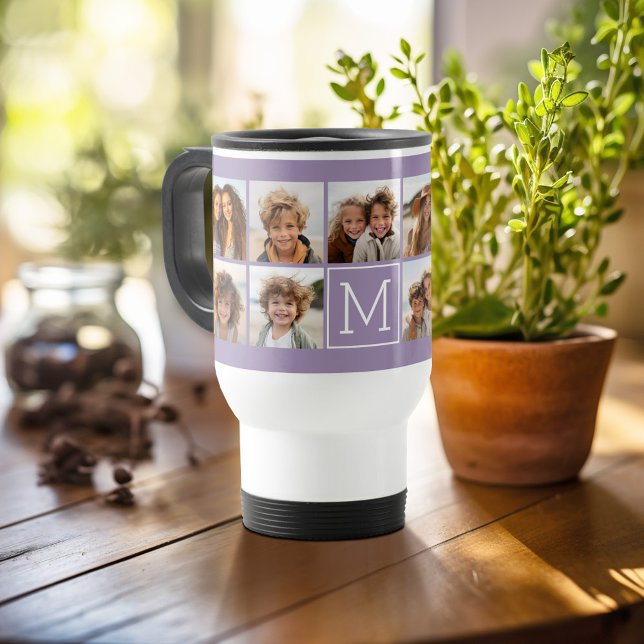 Caneca Térmica Monograma Personalizado de Colagem de Fotos do Ins (Personalized travel mug - add photos and text or customize completely)