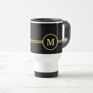 Caneca Térmica Monograma personalizado de ouro elegante a preto