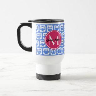 Caneca Térmica Monograma Personalizado de Padrão de Coruja Azul C