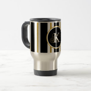 Caneca Térmica Monograma Personalizado de Stripes Negras e Dourad