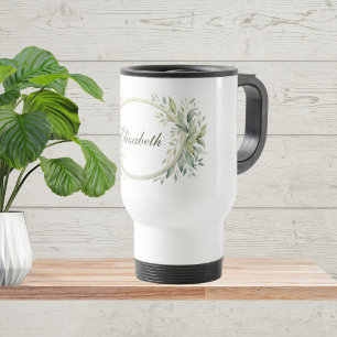 Caneca Térmica Monograma Personalizado em Verde Sálvia Botânico
