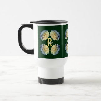 Caneca Térmica Monograma Personalizado Inicial Nome Rosas Amarela