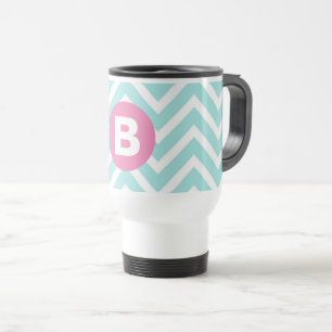 Caneca Térmica Monograma Rosa Azul Claro na Moda com Chevron