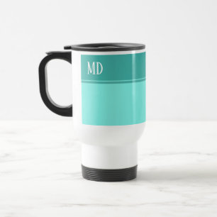 Caneca Térmica Monograma Simples e Bonito de Azul Teal Stripado