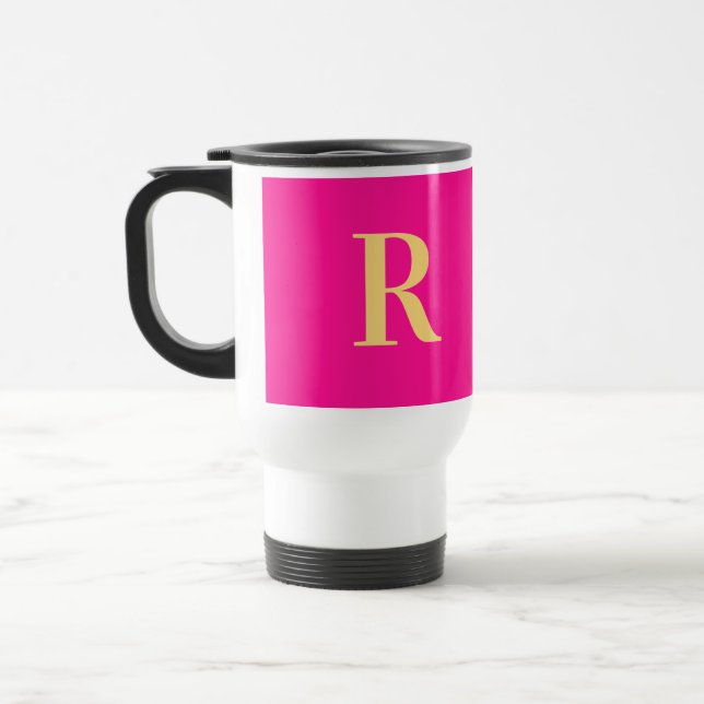 Caneca Térmica Monograma Simples Moderno Rosa Quente (Esquerda)