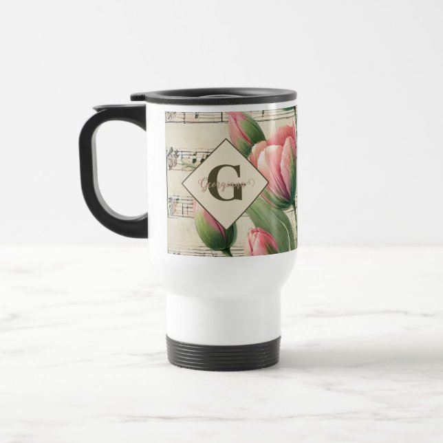 Caneca Térmica Monograma - Tuliphas Rosa e Verde (Esquerda)