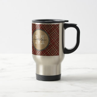 Caneca Térmica Monograma vermelho do fundo da xadrez