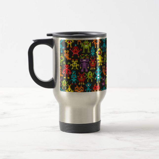 Caneca Térmica Monstros de 8 bits Pixel (Esquerda)